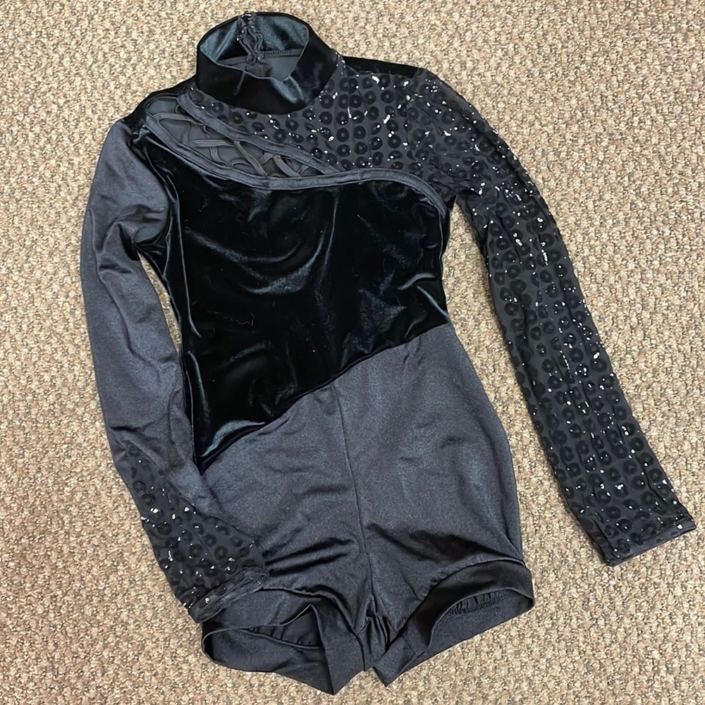 Girls Black Recital Velvet Shorts Leotard